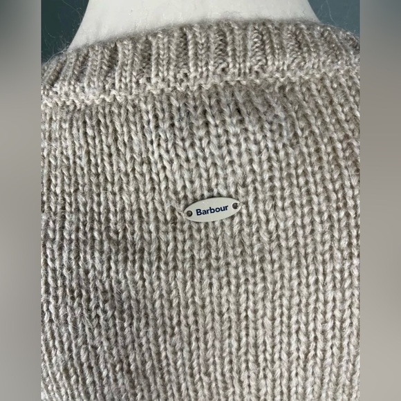 Barbour Knit Sweater Morlich Tan Beige Plaid With Mohair Wool Blend - Picture 8 of 10